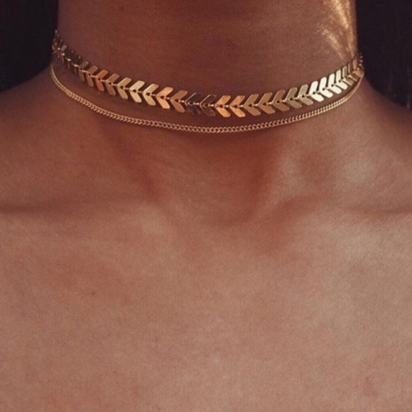 Chevron choker layered gold tone Boho minimalist - Picture 1 of 1
